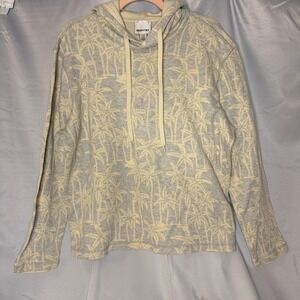 Industry Mens Palm Tree Jacquard Hoodie Grey Cream Tropical Sweatshirt L‎